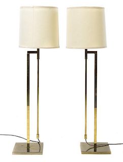 A Pair of Brass Floor Lamps, Height 43 inches.