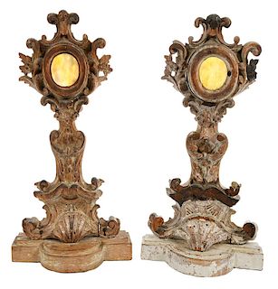 Pair Carved Wood Reliqueries