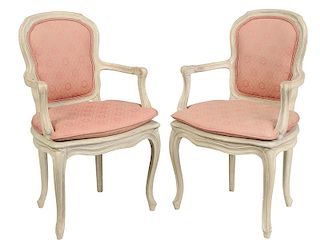Pair Louis XV Style Paint Decorated Arm Chairs