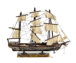 A Model of a Three Mast Sailing Ship. Height 14 x width 17 inches.