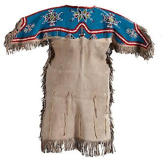 Sioux Girl's Beaded Hide Dress with Beaded Leggings and Quilled Moccasins Collected by Erwin B. Hopt (1876-1938) 