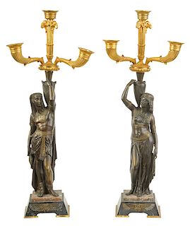 Pair Egyptian Revival Gilt Bronze Candelabra