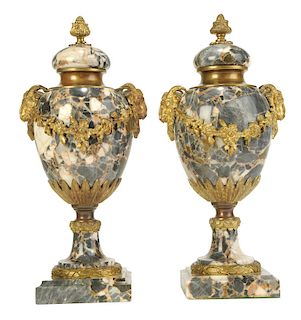 Pair Napoleon III Style Marble and Bronze Urns