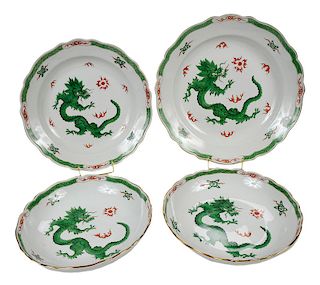 Four Pieces Meissen Green Dragon Porcelain