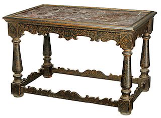 Baroque Style Marble Top Painted Center Table