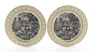 A Pair of English Transfer Decorated Plates, Wm. Adams & Sons, Diameter 9 inches.