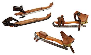 Two Pair Wood and Leather Ice Skates