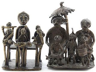 Two Benin Style Bronze Figural Groups, Height of taller 4 1/4 inches.