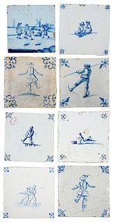 Eight Dutch Delft Skating Tiles