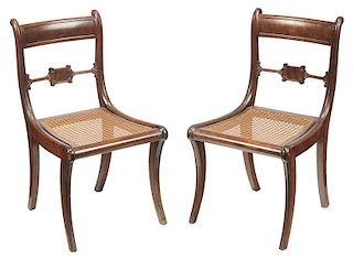 Pair Classical Mahogany Caned Seat Side Chairs
