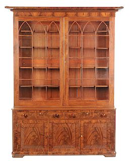 American Classical Figured Mahogany Bookcase