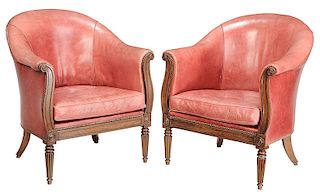 Pair Regency Style Mahogany Club Chairs