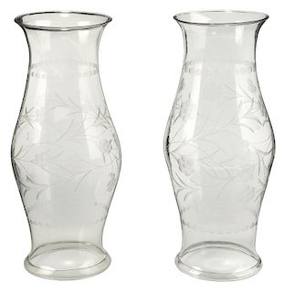 Large Pair Etched Glass Hurricane Shades