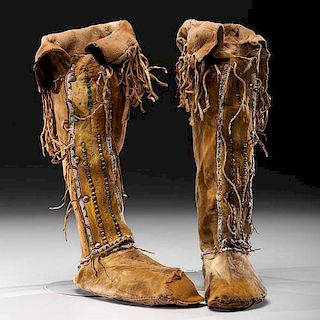 Comanche Beaded Hide Hightop Moccasins From the US Children's Museum on the 19th Century  