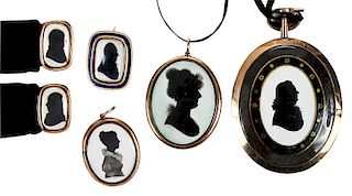 Six Gold Antique Silhouette Mourning Pieces