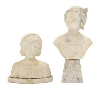 Two Italian Carved Marble Busts, Height of first 9 1/2 inches.