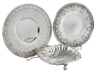 Two Sterling Plates and Shell Dish