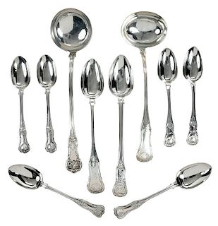 10 Pieces English Silver Shell Handle Flatware