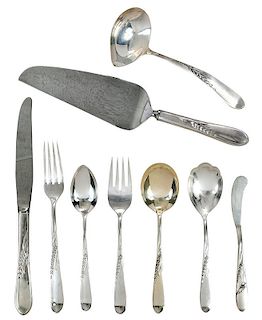 Silver Wheat Sterling Flatware, 74 Pieces