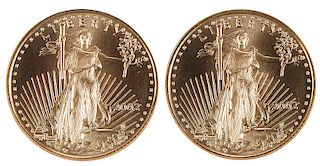 Two 1/10 Ounce Gold Eagle $10 Coins