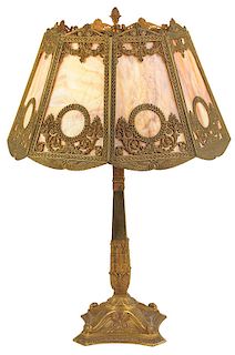 Bradley and Hubbard Style Slag Glass Table Lamp