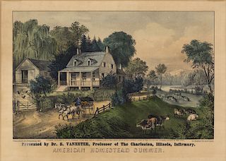 American Homestead Summer.  Presented by Dr. S. Vanmeter - Original Small Folio Currier & Ives lithograph