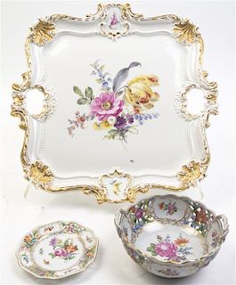 A Near Pair of Meissen Porcelain Trays, Width of first 16 inches.