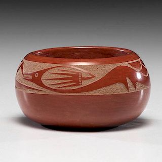 Tony Da (San Ildefonso, 1940-2008) Redware Pottery Bowl 