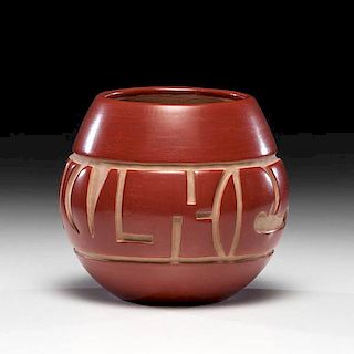 LuAnn Tafoya (Santa Clara, b.1938) Carved Redware Pottery Jar 