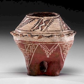 Zuni Three-Legged Polychrome Pottery Jar 