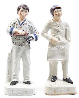 Two Staffordshire Figures, Height of first 13 inches.