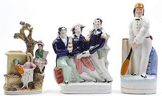 Three Staffordshire Figural Groups or Figures, Height of first 10 inches.