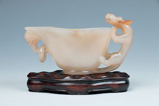 CARVED AGATE VESSEL, 19TH C.	