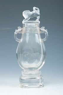 CARVED ROCK CRYSTAL VASE AND COVER, 19TH C.	