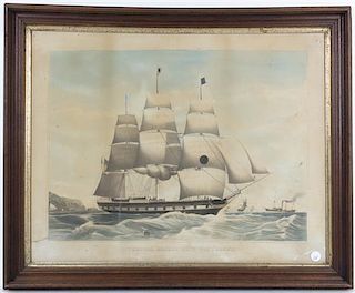 A Handcolored Nautical Engraving, Height 18 3/4 x width 23 1/2 inches.