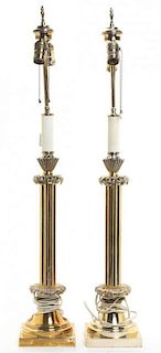 A Pair Louis XVI Style Silver-Plate Table Lamps, Height 23 inches.