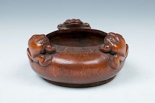 CARVED BAMBOO 'FROG' WATERPOT	