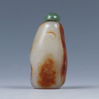 WHITE & RUSSET PEBBLE  STONE SNUFF BOTTLE, QING