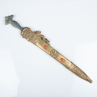 A TURQUOISE AND CORAL INLAID SWORD	