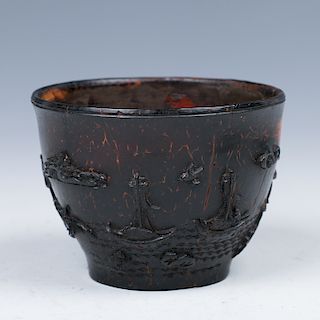 CARVED COCONUT WHINE CUP, LATE MING