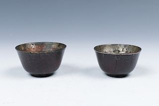 PAIR OF ZITAN WINE CUPS, LATE MING