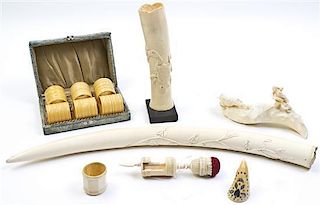 A Group of Four Ivory Articles, Length of longest 21 1/4 inches.