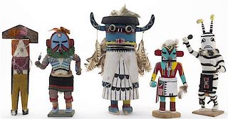 Five Kachina Dolls, Height of tallest 12 inches.