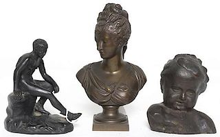 A Collection of Three Continental Bronze Figural Pieces, Height of tallest 6 1/4 inches.