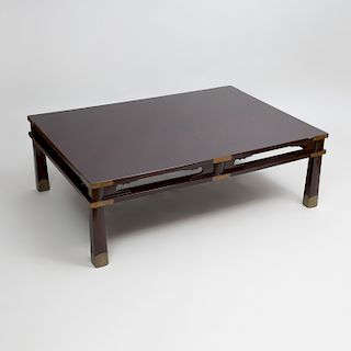 Japanese Brass-Mounted Brown Lacquer Low Table