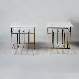 Pair of Brass and White Marble Side Tables
