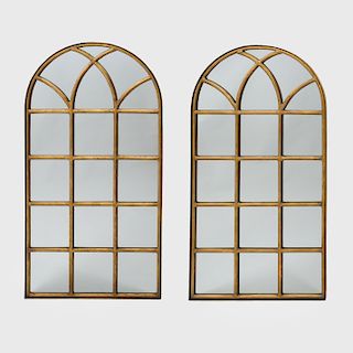 Pair of Gilt-Metal Arched Mirrors