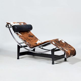 Corbusier Chrome and Cowhide 'LC4' Chaise Lounge, for Cassina