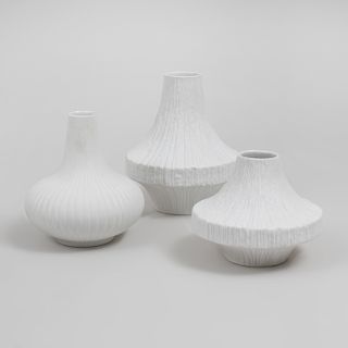 Three German Biscuit Porcelain Vases