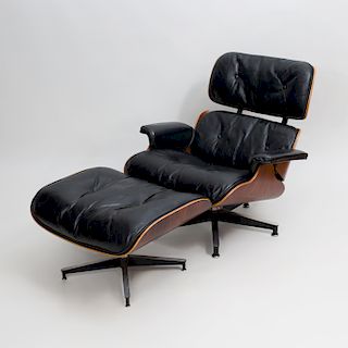 Eames Rosewood and Black Leather Lounge Chair and Ottoman, for Herman Miller